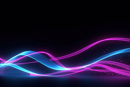 abstract futuristic background with pink blue glowing neon moving high speed wave lines and bokeh lights. Data transfer concept Fantastic wallpaper, Ai Generativeの素材
