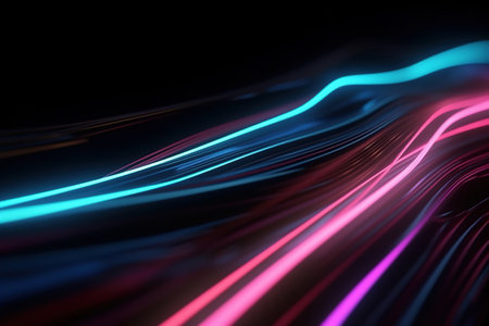 abstract futuristic background with pink blue glowing neon moving high speed wave lines and bokeh lights. Data transfer concept Fantastic wallpaper, Ai Generativeの素材