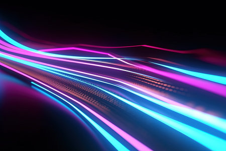 abstract futuristic background with pink blue glowing neon moving high speed wave lines and bokeh lights. Data transfer concept Fantastic wallpaper, Ai Generativeの素材