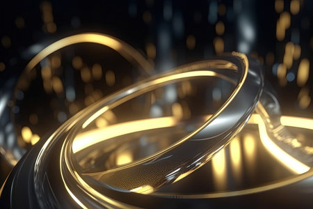 abstract futuristic background with gold silver blue glowing neon moving high speed wave lines and bokeh lights. Data transfer concept Fantastic wallpaper,Ai Generativeの素材