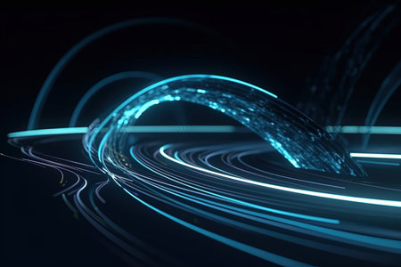abstract futuristic background with dark blue glowing neon moving high speed wave lines and bokeh lights. Data transfer concept Fantastic wallpaper,Ai Generativeの素材