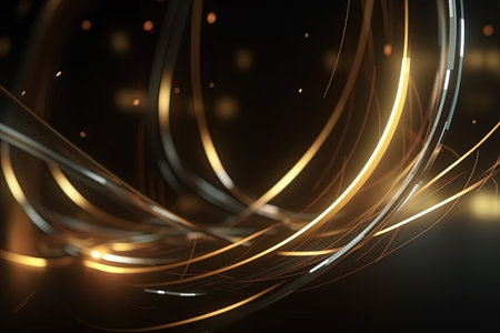 abstract futuristic background with gold silver blue glowing neon moving high speed wave lines and bokeh lights. Data transfer concept Fantastic wallpaper,Ai Generativeの素材