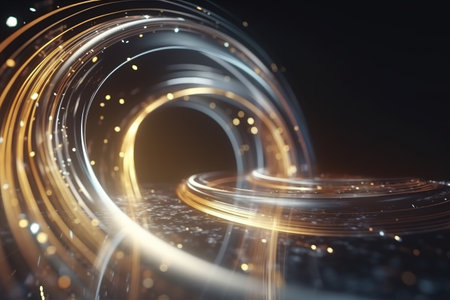 abstract futuristic background with gold silver blue glowing neon moving high speed wave lines and bokeh lights. Data transfer concept Fantastic wallpaper,Ai Generativeの素材