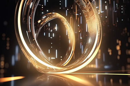 abstract futuristic background with gold silver blue glowing neon moving high speed wave lines and bokeh lights. Data transfer concept Fantastic wallpaper,Ai Generativeの素材
