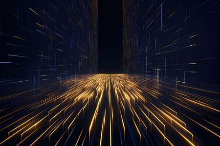 abstract futuristic background with Gold blue glowing neon moving high speed wave lines and bokeh lights. Data transfer concept Fantastic wallpaper, Ai Generativeの素材