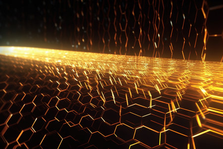 abstract futuristic background with Gold blue glowing neon moving high speed wave lines and bokeh lights. Data transfer concept Fantastic wallpaper, Ai Generativeの素材