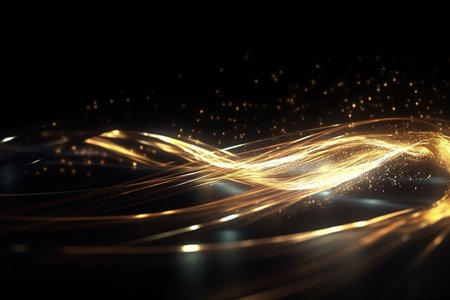 abstract futuristic background with Gold blue glowing neon moving high speed wave lines and bokeh lights. Data transfer concept Fantastic wallpaper, Ai Generativeの素材