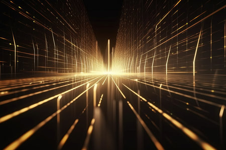 abstract futuristic background with Gold blue glowing neon moving high speed wave lines and bokeh lights. Data transfer concept Fantastic wallpaper, Ai Generativeの素材