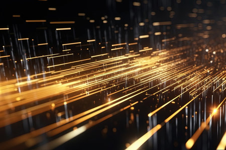 abstract futuristic background with Gold blue glowing neon moving high speed wave lines and bokeh lights. Data transfer concept Fantastic wallpaper, Ai Generativeの素材