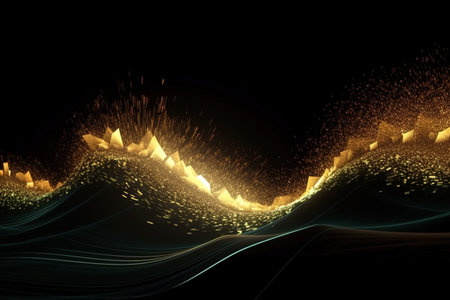 abstract futuristic background with Gold blue glowing neon moving high speed wave lines and bokeh lights. Data transfer concept Fantastic wallpaper, Ai Generativeの素材