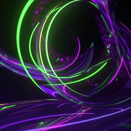 abstract futuristic background with green purple glowing neon moving high speed wave lines and bokeh lights. Data transfer concept Fantastic wallpaper, Ai Generativeの素材