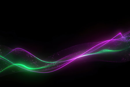 abstract futuristic background with green purple glowing neon moving high speed wave lines and bokeh lights. Data transfer concept Fantastic wallpaper, Ai Generativeの素材