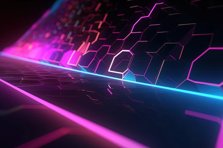 abstract futuristic background with pink blue glowing neon moving high speed wave lines and bokeh lights. Data transfer concept Fantastic wallpaper, Ai Generativeの素材