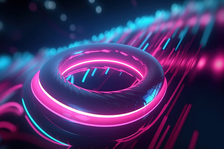 abstract futuristic background with pink blue glowing neon moving high speed wave lines and bokeh lights. Data transfer concept Fantastic wallpaper, Ai Generativeの素材