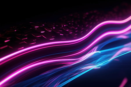 abstract futuristic background with pink blue glowing neon moving high speed wave lines and bokeh lights. Data transfer concept Fantastic wallpaper, Ai Generativeの素材