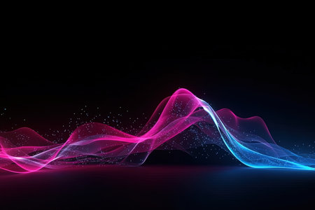 abstract futuristic background with pink blue glowing neon moving high speed wave lines and bokeh lights. Data transfer concept Fantastic wallpaper, Ai Generativeの素材