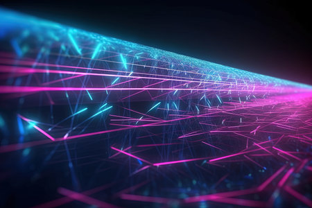 abstract futuristic background with pink blue glowing neon moving high speed wave lines and bokeh lights. Data transfer concept Fantastic wallpaper, Ai Generativeの素材