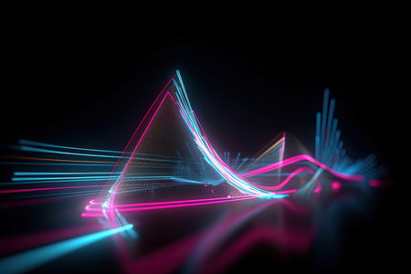 abstract futuristic background with pink blue glowing neon moving high speed wave lines and bokeh lights. Data transfer concept Fantastic wallpaper, Ai Generativeの素材