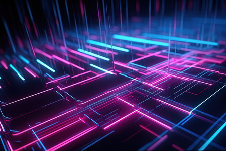 abstract futuristic background with pink blue glowing neon moving high speed wave lines and bokeh lights. Data transfer concept Fantastic wallpaper, Ai Generativeの素材