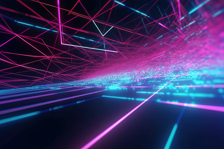 abstract futuristic background with pink blue glowing neon moving high speed wave lines and bokeh lights. Data transfer concept Fantastic wallpaper, Ai Generativeの素材