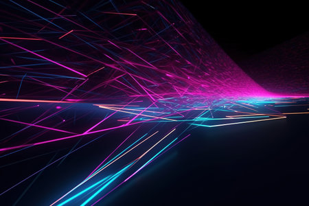 abstract futuristic background with pink blue glowing neon moving high speed wave lines and bokeh lights. Data transfer concept Fantastic wallpaper, Ai Generativeの素材