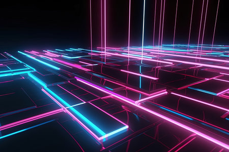 abstract futuristic background with pink blue glowing neon moving high speed wave lines and bokeh lights. Data transfer concept Fantastic wallpaper, Ai Generativeの素材
