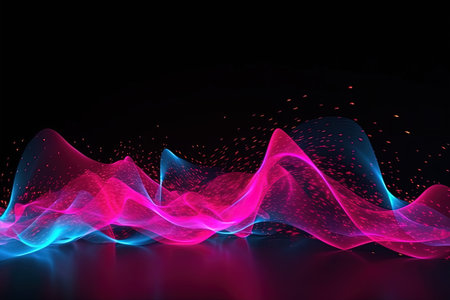abstract futuristic background with pink blue glowing neon moving high speed wave lines and bokeh lights. Data transfer concept Fantastic wallpaper, Ai Generativeの素材