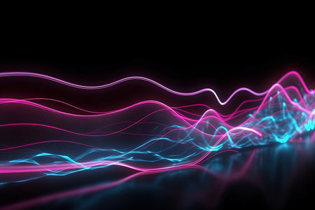 abstract futuristic background with pink blue glowing neon moving high speed wave lines and bokeh lights. Data transfer concept Fantastic wallpaper, Ai Generativeの素材