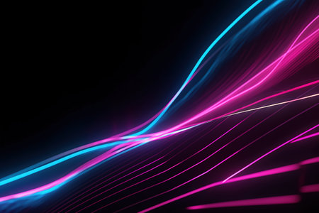 abstract futuristic background with pink blue glowing neon moving high speed wave lines and bokeh lights. Data transfer concept Fantastic wallpaper, Ai Generativeの素材