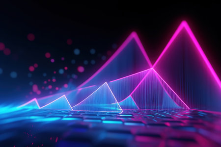 abstract futuristic background with pink blue glowing neon moving high speed wave lines and bokeh lights. Data transfer concept Fantastic wallpaper,Ai Generativeの素材