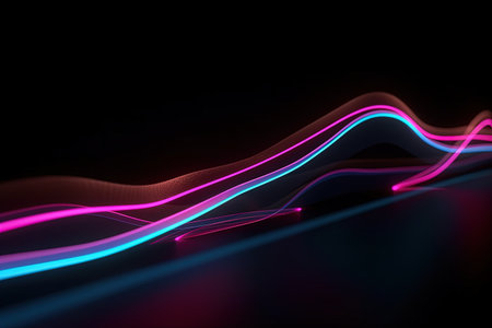 abstract futuristic background with pink blue glowing neon moving high speed wave lines and bokeh lights. Data transfer concept Fantastic wallpaper,Ai Generativeの素材