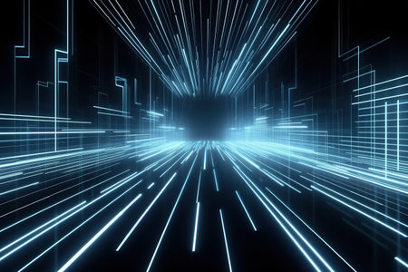 abstract futuristic background with pink blue glowing neon moving high speed wave lines and bokeh lights. Data transfer concept Fantastic wallpaper,Ai Generativeの素材