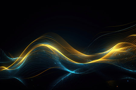 abstract futuristic background with gold blue glowing neon moving high speed wave lines and bokeh lights. Data transfer concept Fantastic wallpaper, Ai Generativeの素材