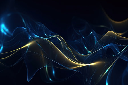 abstract futuristic background with gold blue glowing neon moving high speed wave lines and bokeh lights. Data transfer concept Fantastic wallpaper, Ai Generativeの素材