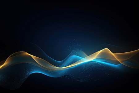 abstract futuristic background with gold blue glowing neon moving high speed wave lines and bokeh lights. Data transfer concept Fantastic wallpaper, Ai Generativeの素材