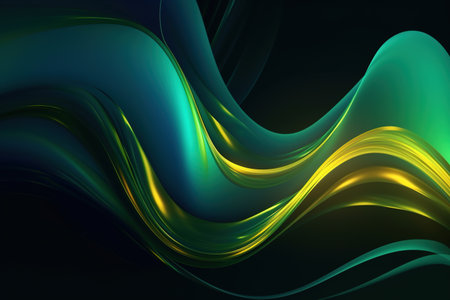 abstract futuristic background with gold green blue glowing neon moving high speed wave lines and bokeh lights. Data transfer concept Fantastic wallpaper, Ai Generativeの素材
