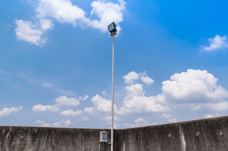 Halogen spotlights and blue skyの写真素材