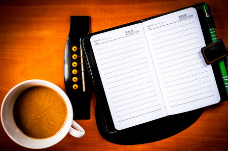 Coffee on guitarの写真素材