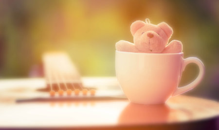 Bear on guitar vintage styleの写真素材