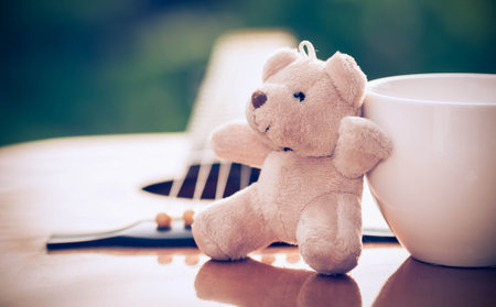 Bear on guitar vintage styleの写真素材