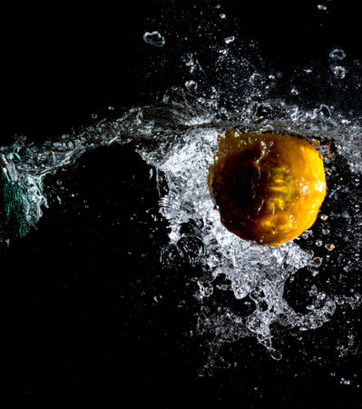 orange splashing in the water black background