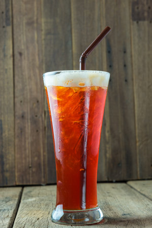 Glass of cold drink lemon tea ready to drink.の写真素材