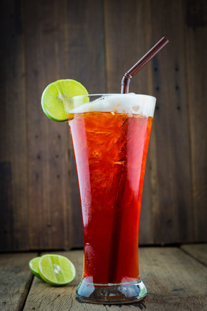 Glass of cold drink lemon tea ready to drink.の写真素材