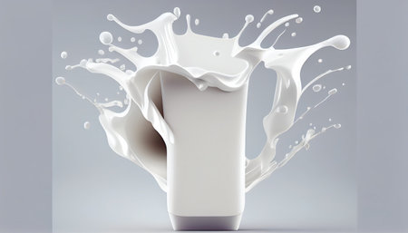 Milk splash in form of cosmetic tube white package,3d rendering.の素材