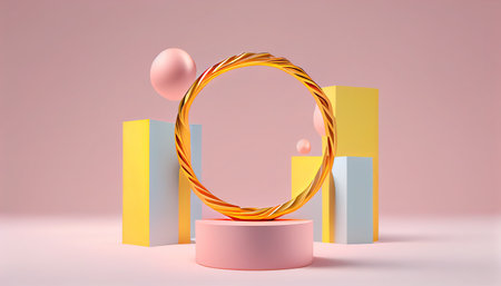 3d Scene rendering of geometric shape abstract background with pastel color podium in minimal design.の素材