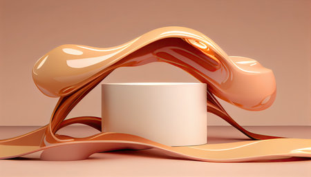 minimal pedestal podium display with brown foundation cream, stage showcase for beauty and cosmetics product, 3d illustration.の素材