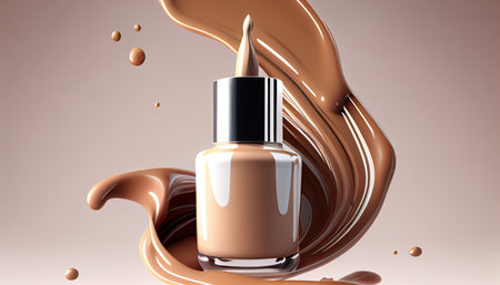 Liquid makeup foundation Bottle with Cosmetic cream splash.3d rendering.の素材