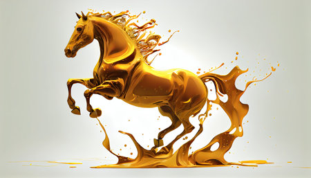 Olive oil Splash or engine oil In the shape of a running horse Show speed and power, 3d illustration.の素材