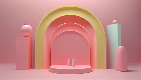 Abstract geometric shape pastel color scene minimal, design for cosmetic or product display podium 3d render.の素材