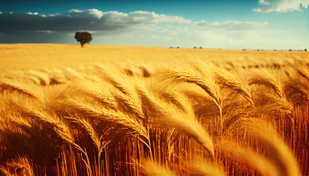 Golden wheat field and sunny beautiful dayの素材